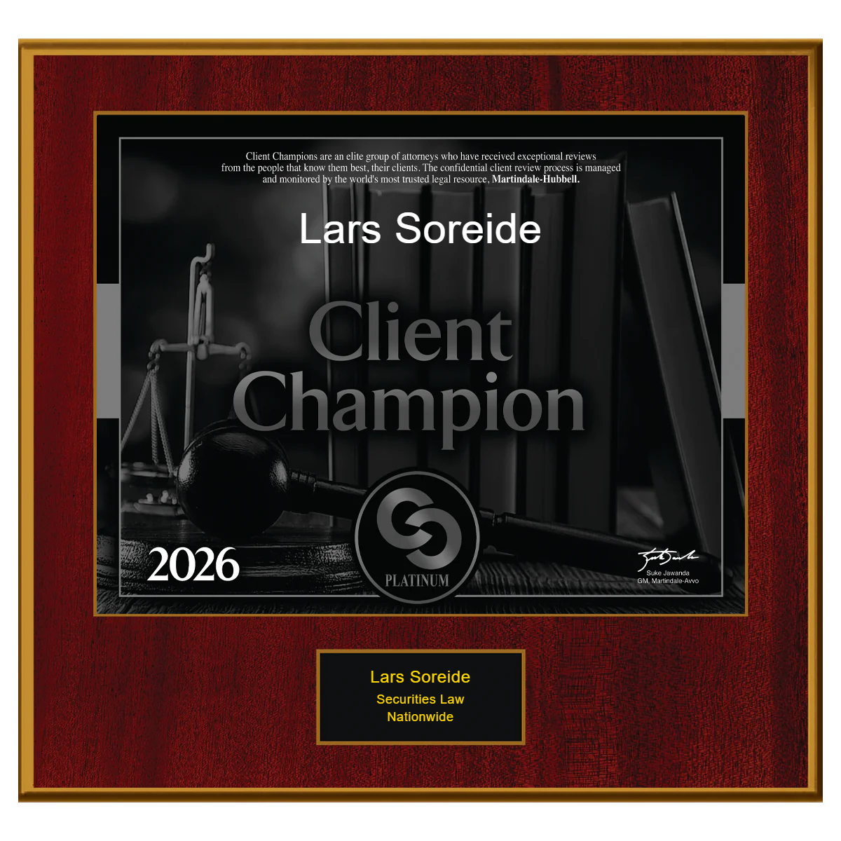 Martindale-Hubbell Client Champion Platinum 2026, Lars Soreide