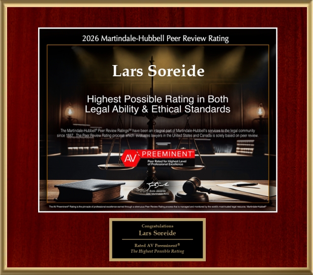 Martindale-Hubbell AV Preeminent Peer Review Rating 2026, Lars Soreide